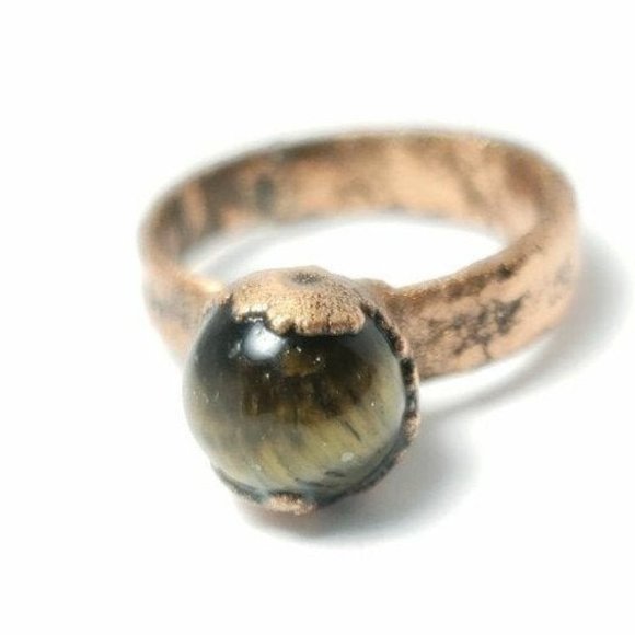 Tiger Eye Sphere Ring Size 5 - Picture 6 of 8